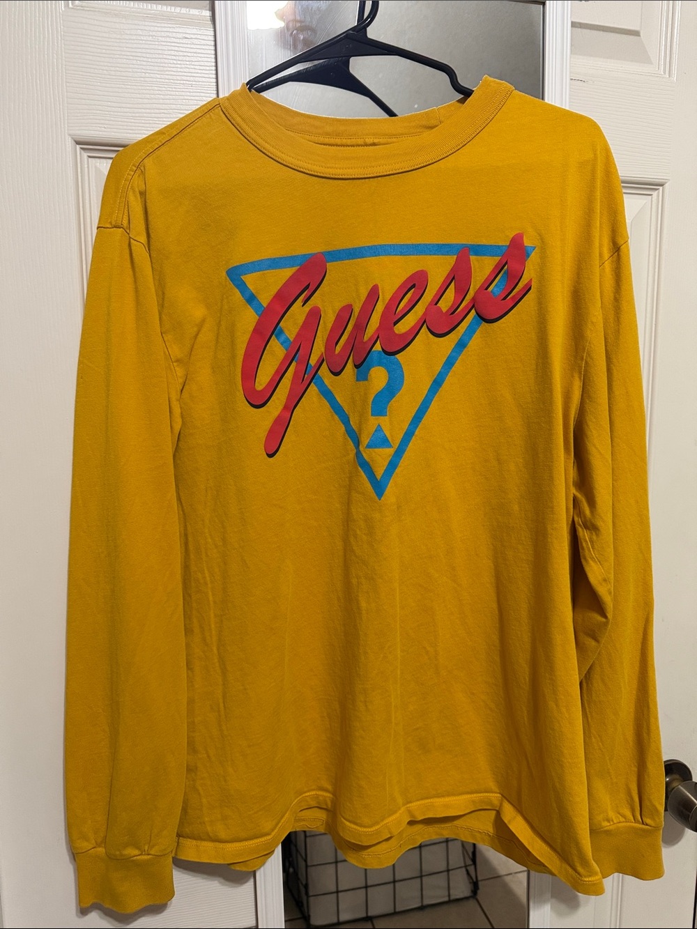 Vintage GUESS Long Sleeve Graphic Tee Yellow Size Medium